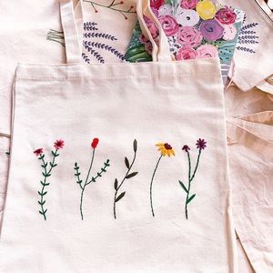 Handmade tote bag, hand embroidered tote bag for school, farmer’s market bag